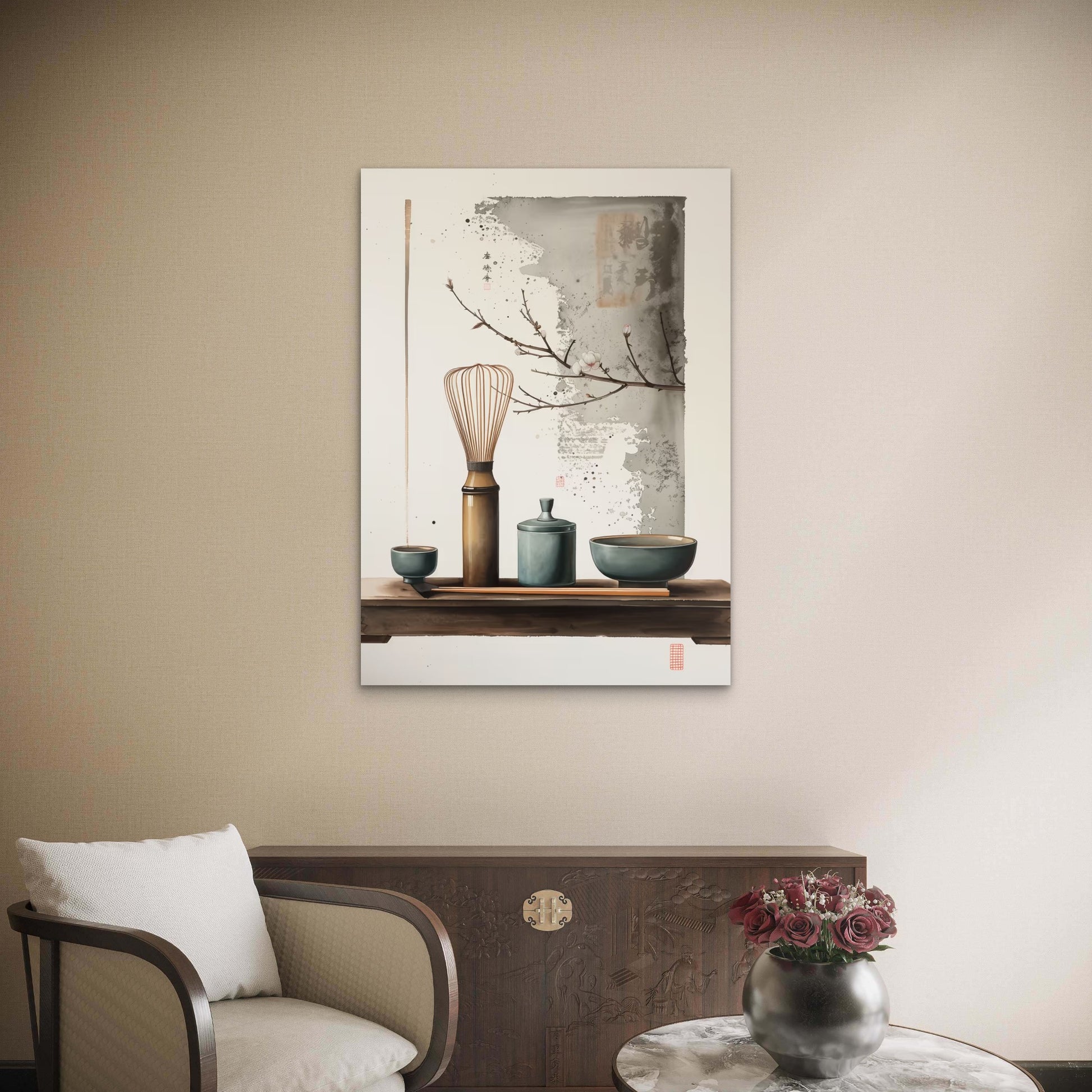 Matcha Whisk Zen Tea Ceremony 40x60cm Metal Print Ready to Hang - Bella Home Decor
