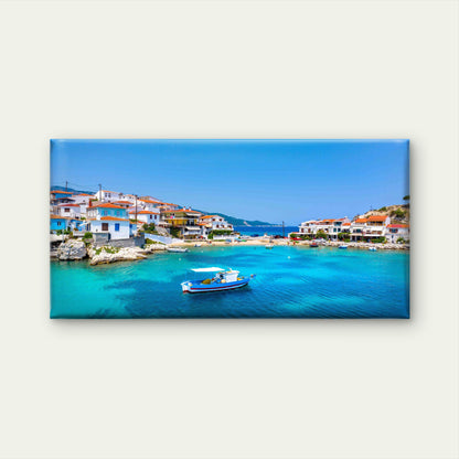 Greek Island Village Wall Art Canvas Office Home Room Framed 120x60cm