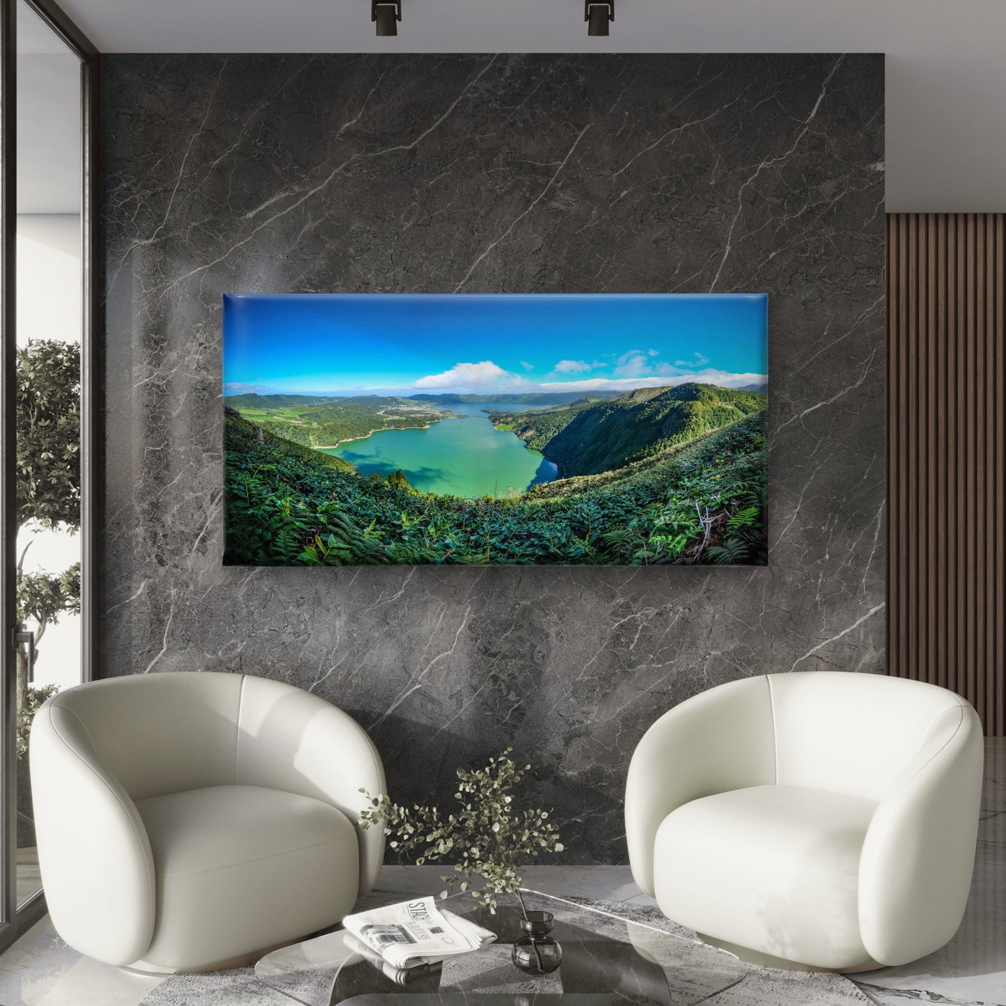 Lake Surrounded By Mountains Wall Art Canvas Office Home Room Framed 120x60cm