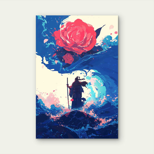 Samurai And The Rose Metal Print Ready to Hang