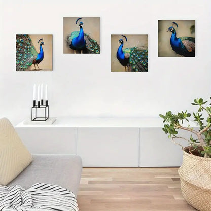 4pcs Blue Peacock Canvas Wall Art Canvas Framed