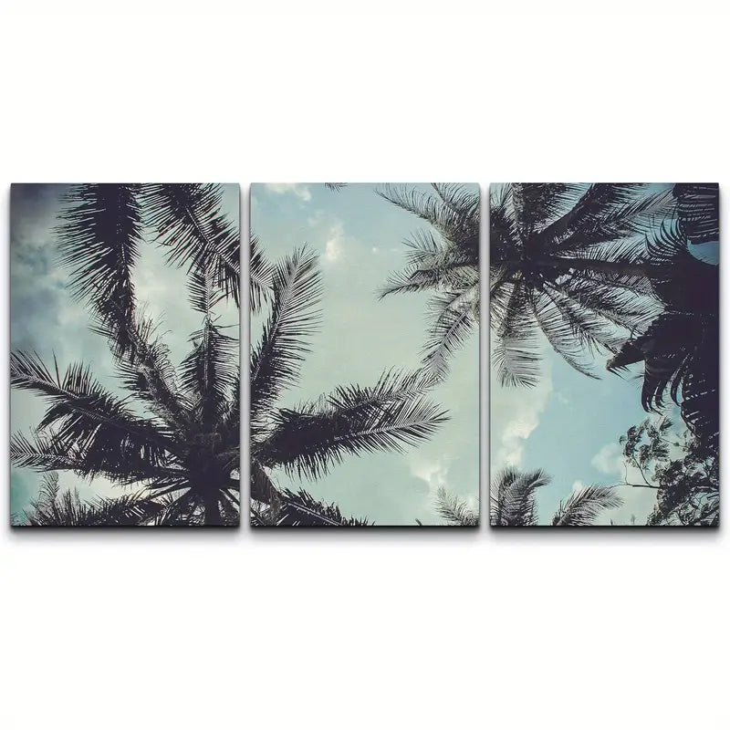 3pcs Tropical Palm Tree Canvas Metal Print Ready to Hang Art