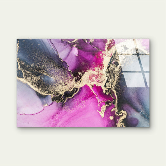 Purple Magenta Gold Ink Abstract Acrylic Glass Printing Wall Art Australian Made Quality