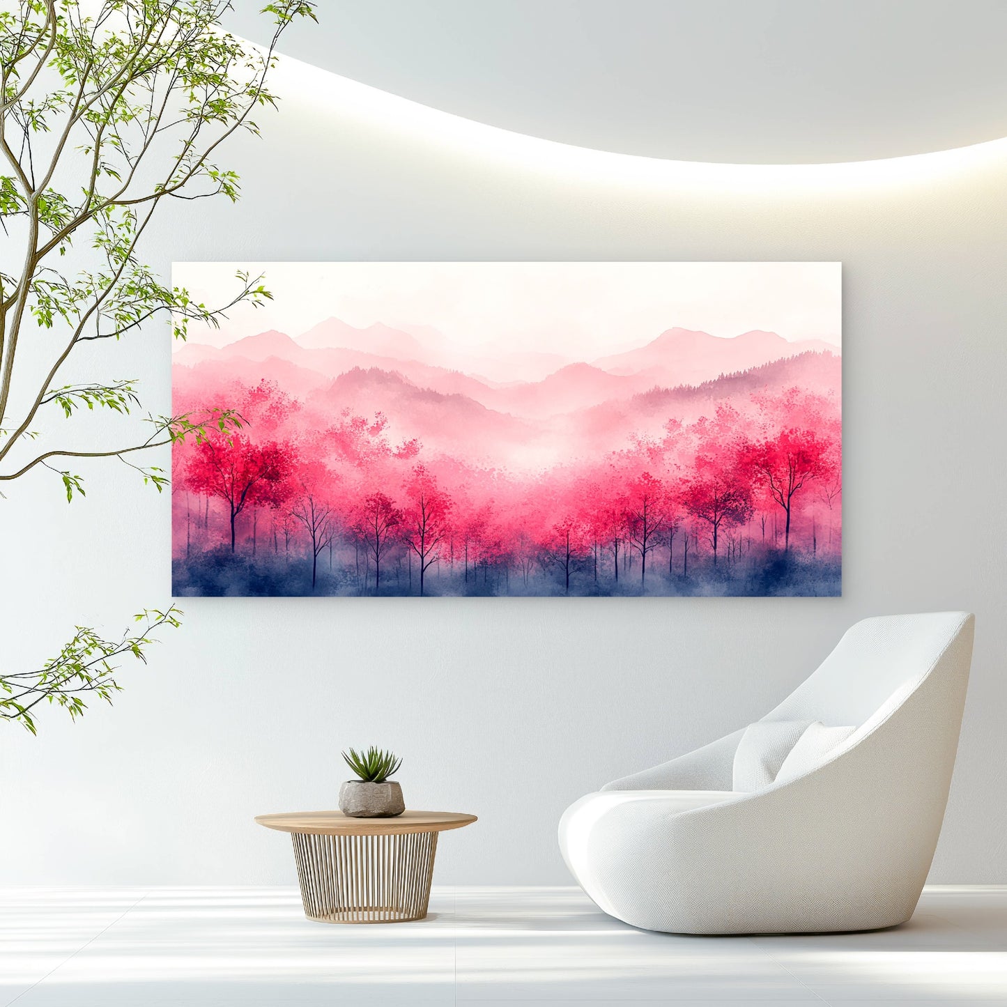 Pink Cherry Blossom Mountains Wall Art Canvas Office Home Room Framed 120x60cm