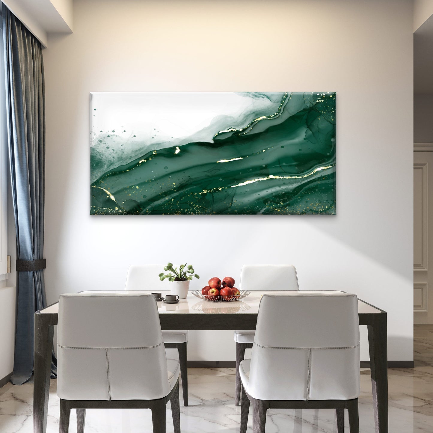 Emerald Gold Liquid Marble Wall Art Canvas Office Home Room Framed 120x60cm