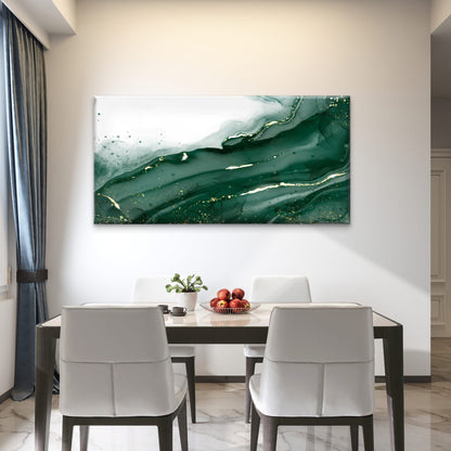 Emerald Gold Liquid Marble Wall Art Canvas Office Home Room Framed 120x60cm