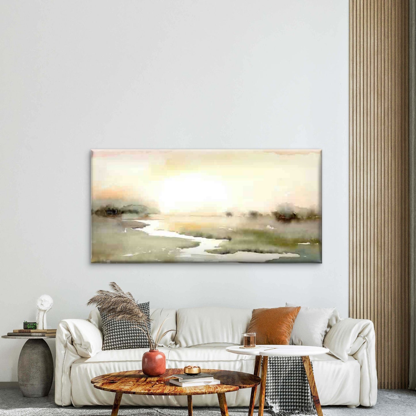 Abstract Watercolor River Lands Wall Art Canvas Office Home Room Framed 120x60cm