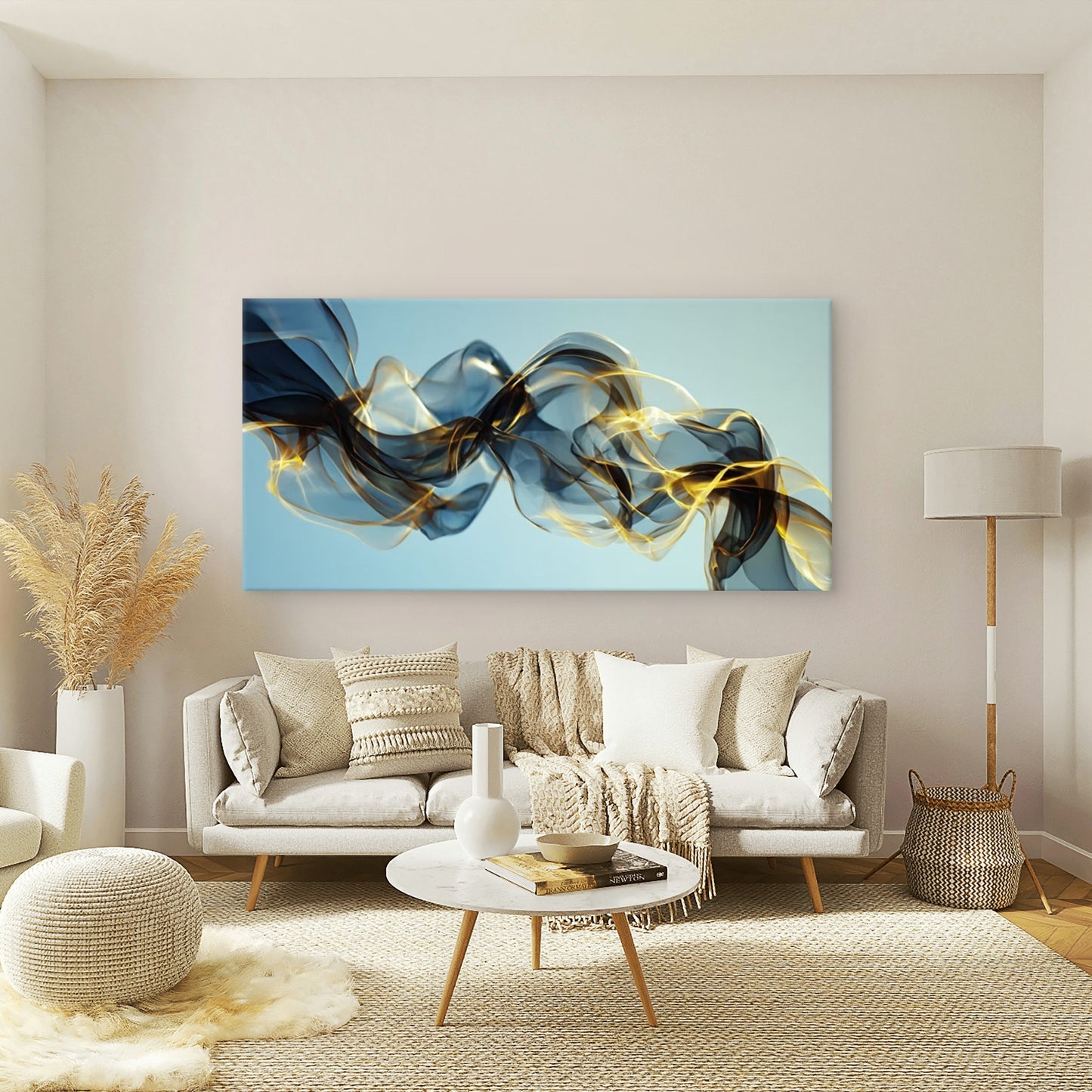Abstract Golden & Swirls Wall Art Canvas Office Home Room Framed 120x60cm