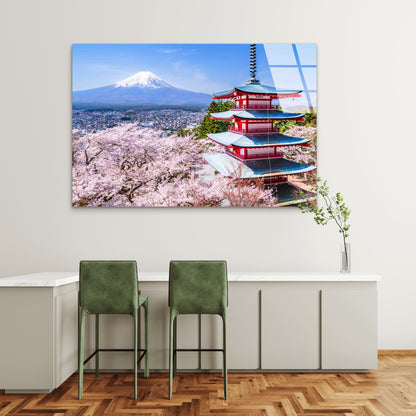 Japan Mount Fuji Pagoda Tempered Glass Printing Wall Art Australian Made Quality