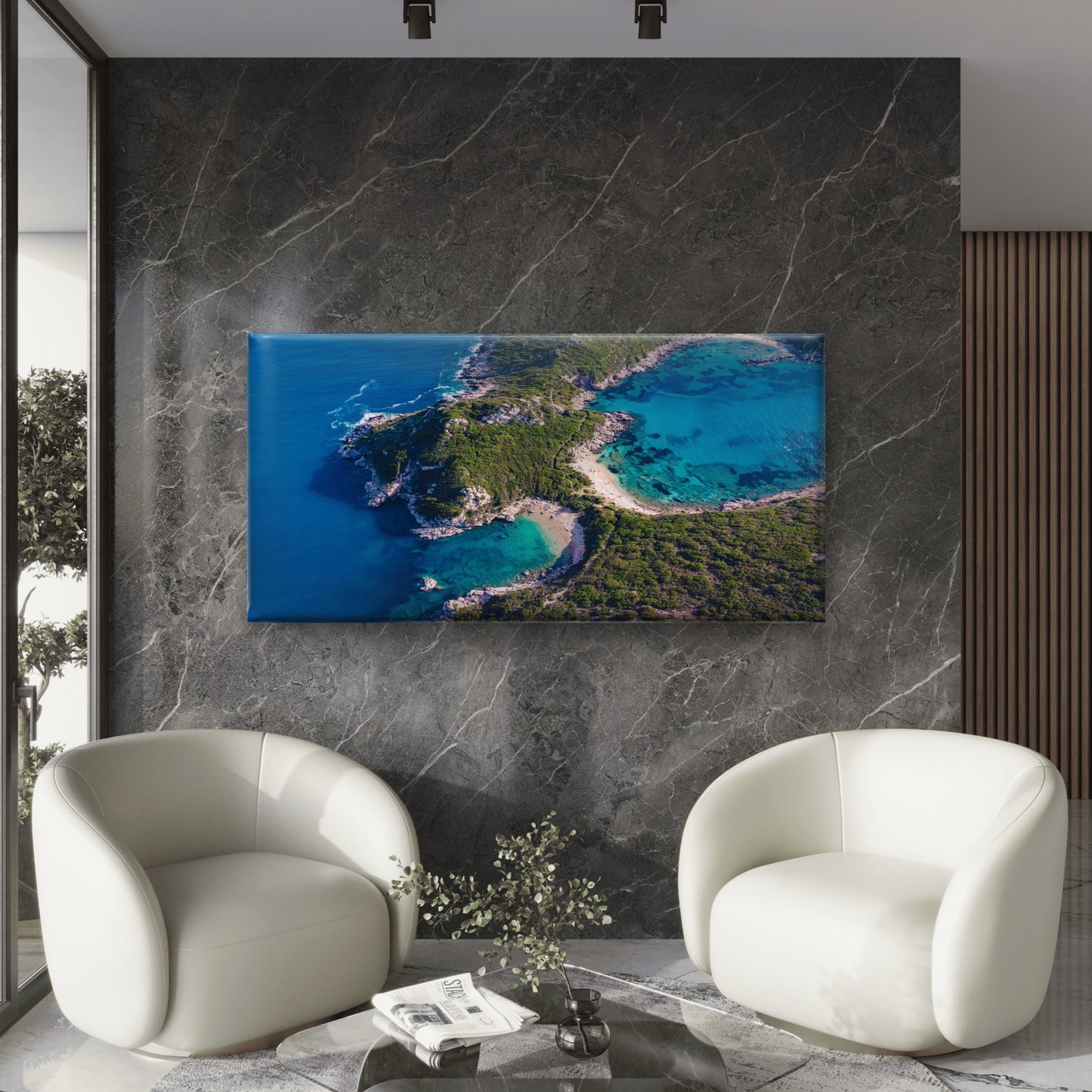 Drone Shot Breathtaking Shore Wall Art Canvas Office Home Room Framed 120x60cm - Bella Home Decor