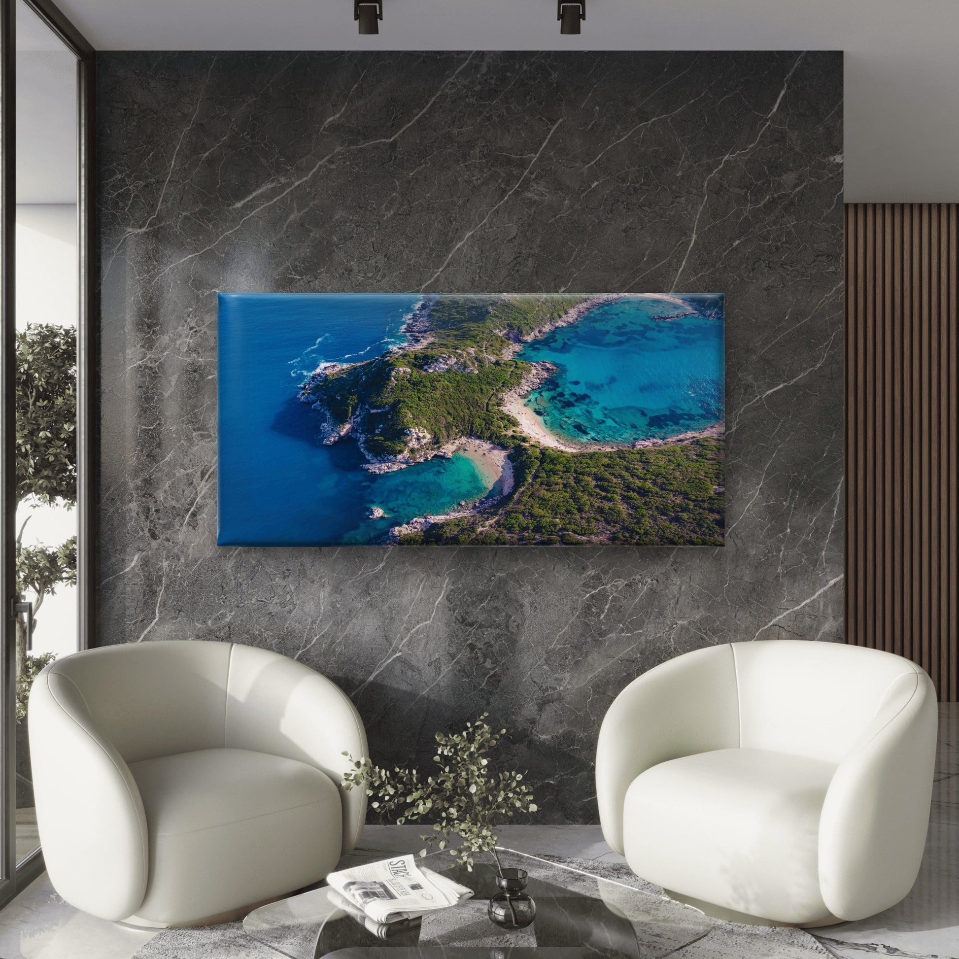 Drone Shot Breathtaking Shore Wall Art Canvas Office Home Room Framed 120x60cm - Bella Home Decor
