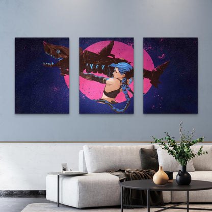 3pcs Cyberpunk Rebellion Cerulean Braid Metal Print Ready to Hang Art