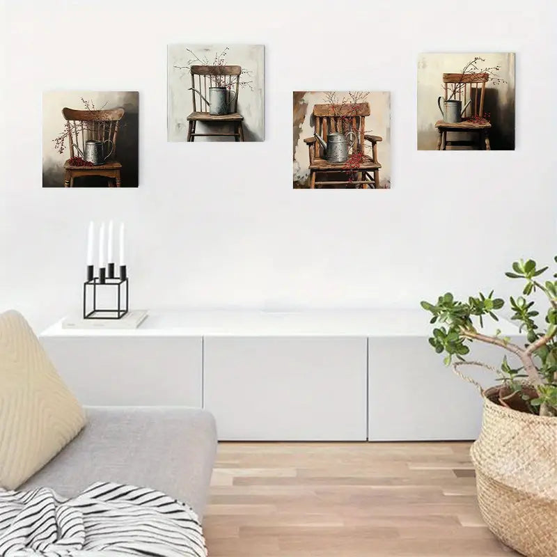 4pcs  Rustic Flower Theme Wall Art Canvas Framed