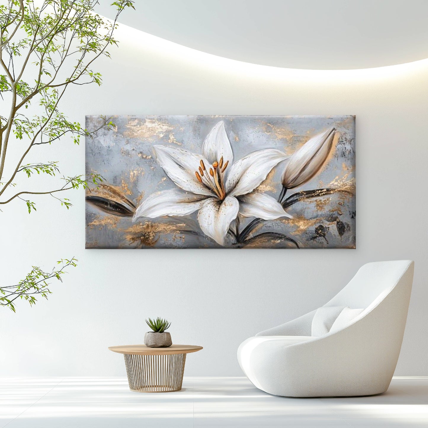 Modern Elegant White Lilies Wall Art Canvas Office Home Room Framed 120x60cm