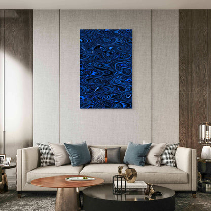 Abstract Digital Art with Blue and Black Swirls 40x60cm Metal Print Ready to Hang