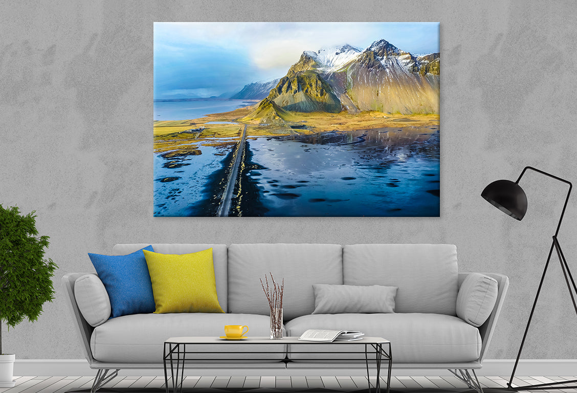 Vestrahorn Mountain Aerial View Wall Art Decor 100% Australian Made