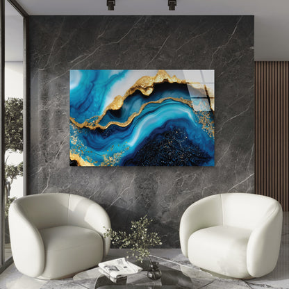 Abstract Ocean Blue Tempered Glass Printing Wall Art Australian Made Quality