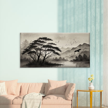 Misty Mountain Lake View Wall Art Canvas Office Home Room Framed 120x60cm