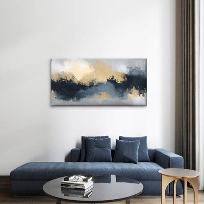 Abstract Navy Gold Cloud Oil Paint Wall Art Canvas Office Home Framed 120x60cm