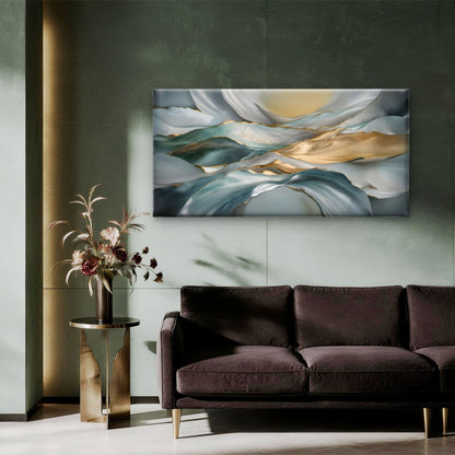Teal Gold Waves Abstract Wall Art Canvas Office Home Room Framed 120x60cm