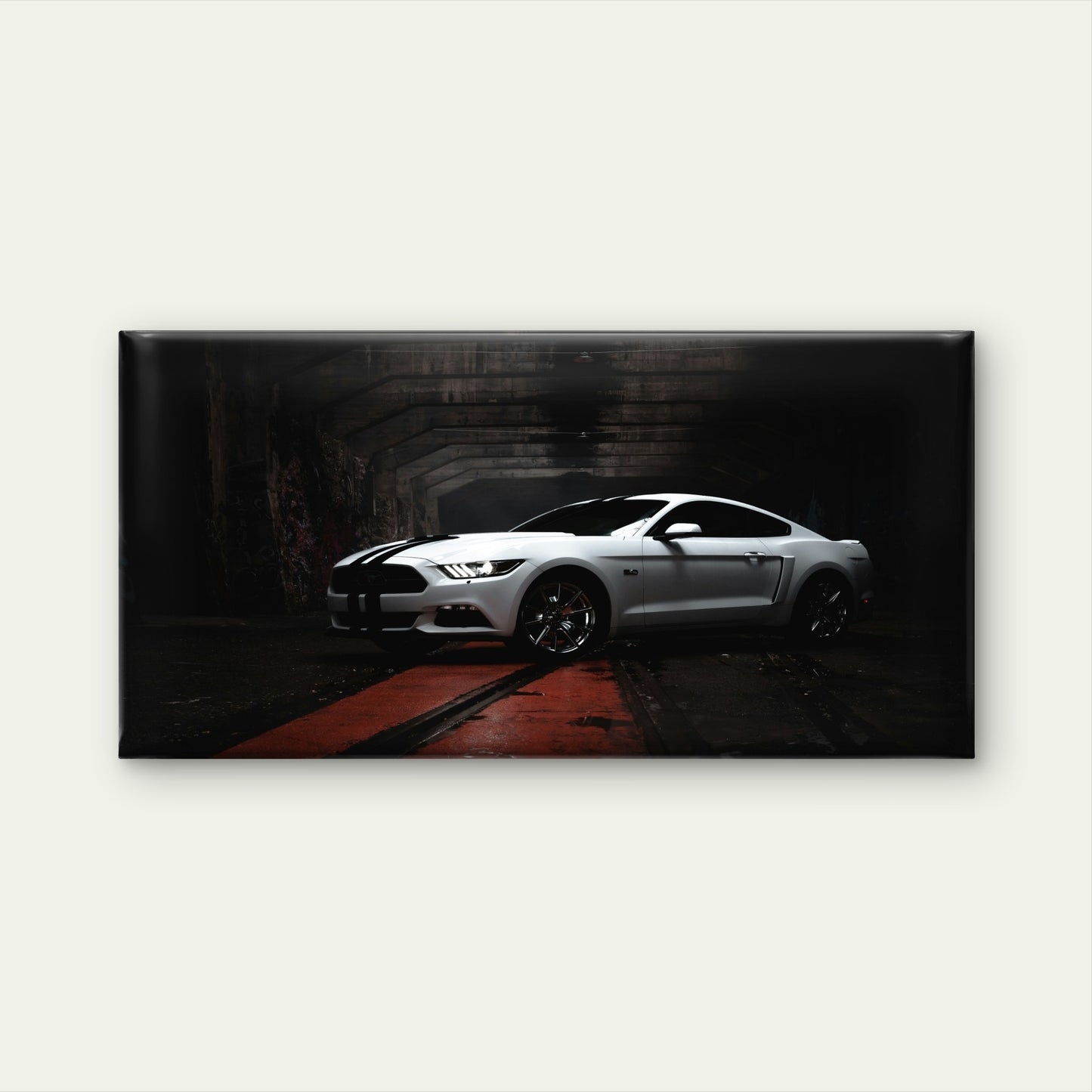 Sports White Ford Mustang Muscle Car Wall Art Canvas Office Home Framed 120x60cm