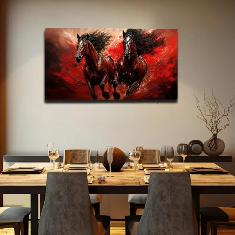 Red Horse Modern Minimalist Wall Art Canvas Office Home Room Framed 120x60cm - Bella Home Decor