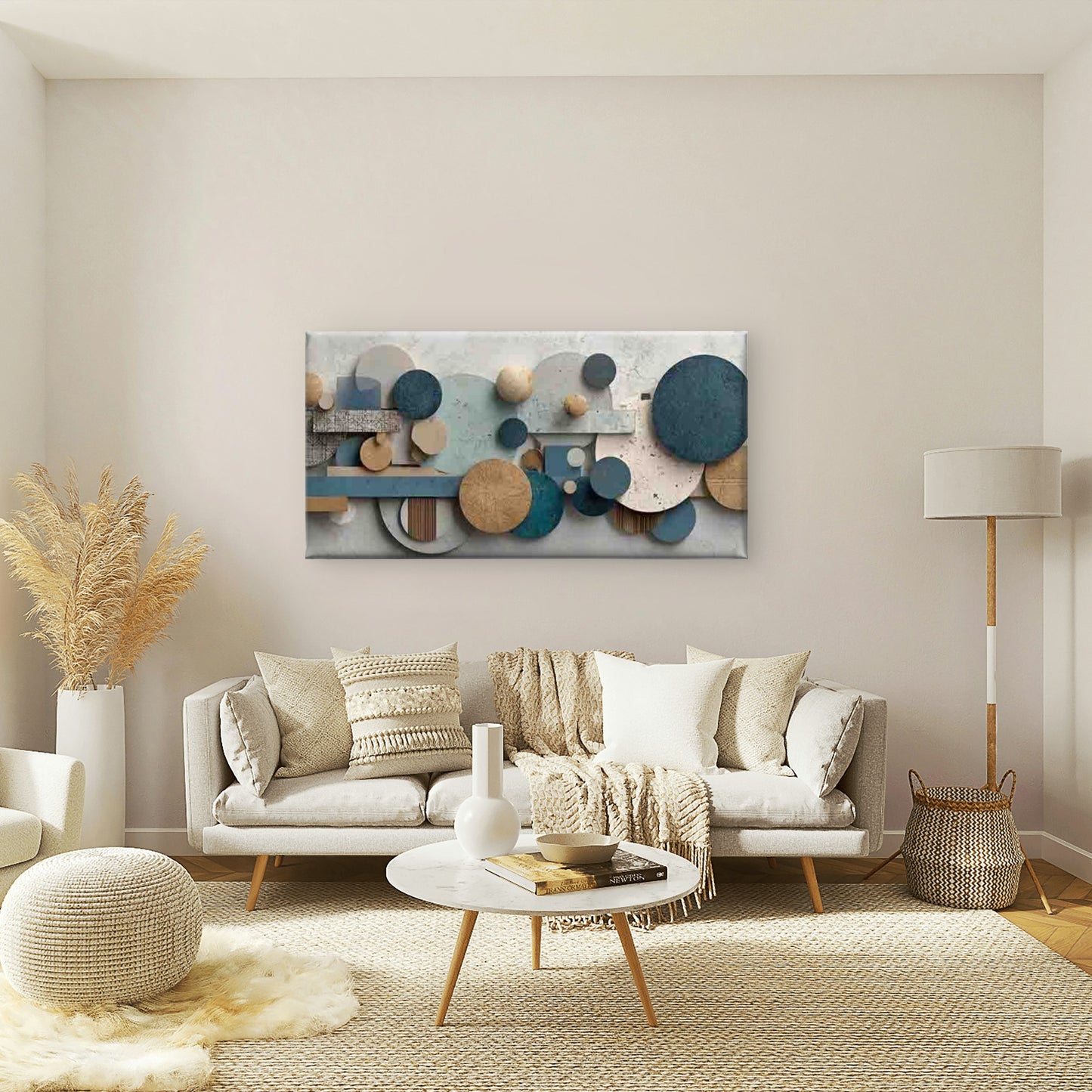 Featuring Blue And Golden Circl Wall Art Canvas Office Home Room Framed 120x60cm - Bella Home Decor