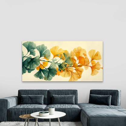 Ginkgo Leaves Green And Gold Wall Art Canvas Office Home Room Framed 120x60cm