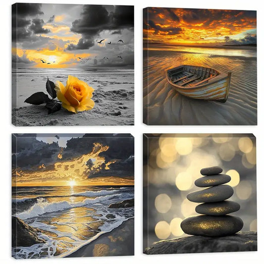 4pcs Beach Scenes  Wall Art Canvas Framed