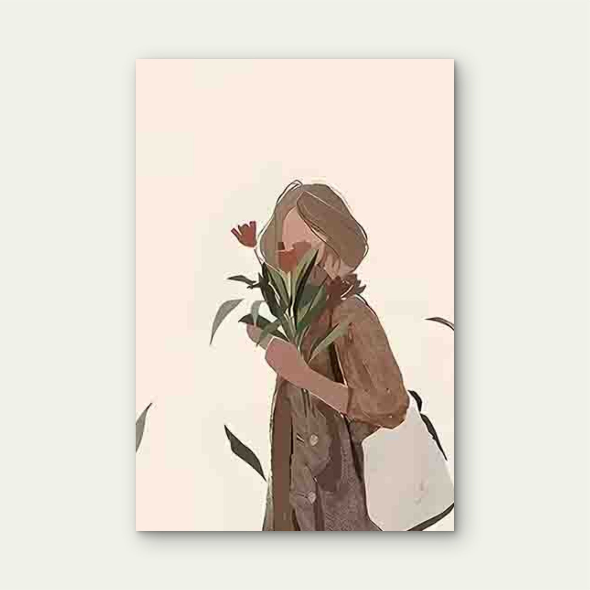 Minimalist Figure with Tulip 40x60cm Metal Print Ready to Hang - Bella Home Decor