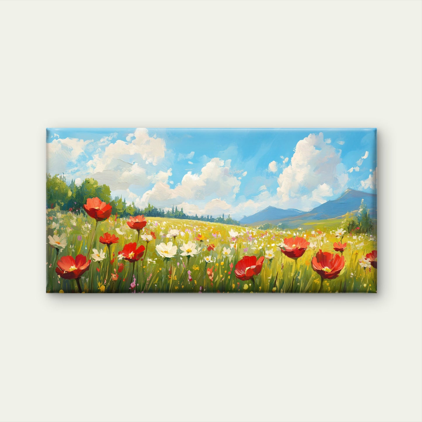 Red Poppy Flora Meadow Painting Wall Art Canvas Office Home Room Framed 120x60cm
