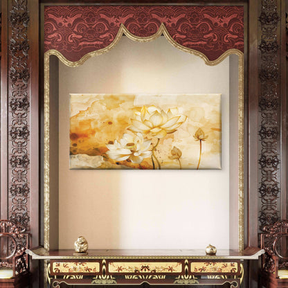 Golden Lotus Flower Floral Zen Wall Art Canvas Office Home Framed 120x60cm