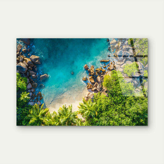 Anse Lazio Seychelles Drone Aerial Beach   Acrylic Glass Printing Wall Art Australian Made Quality