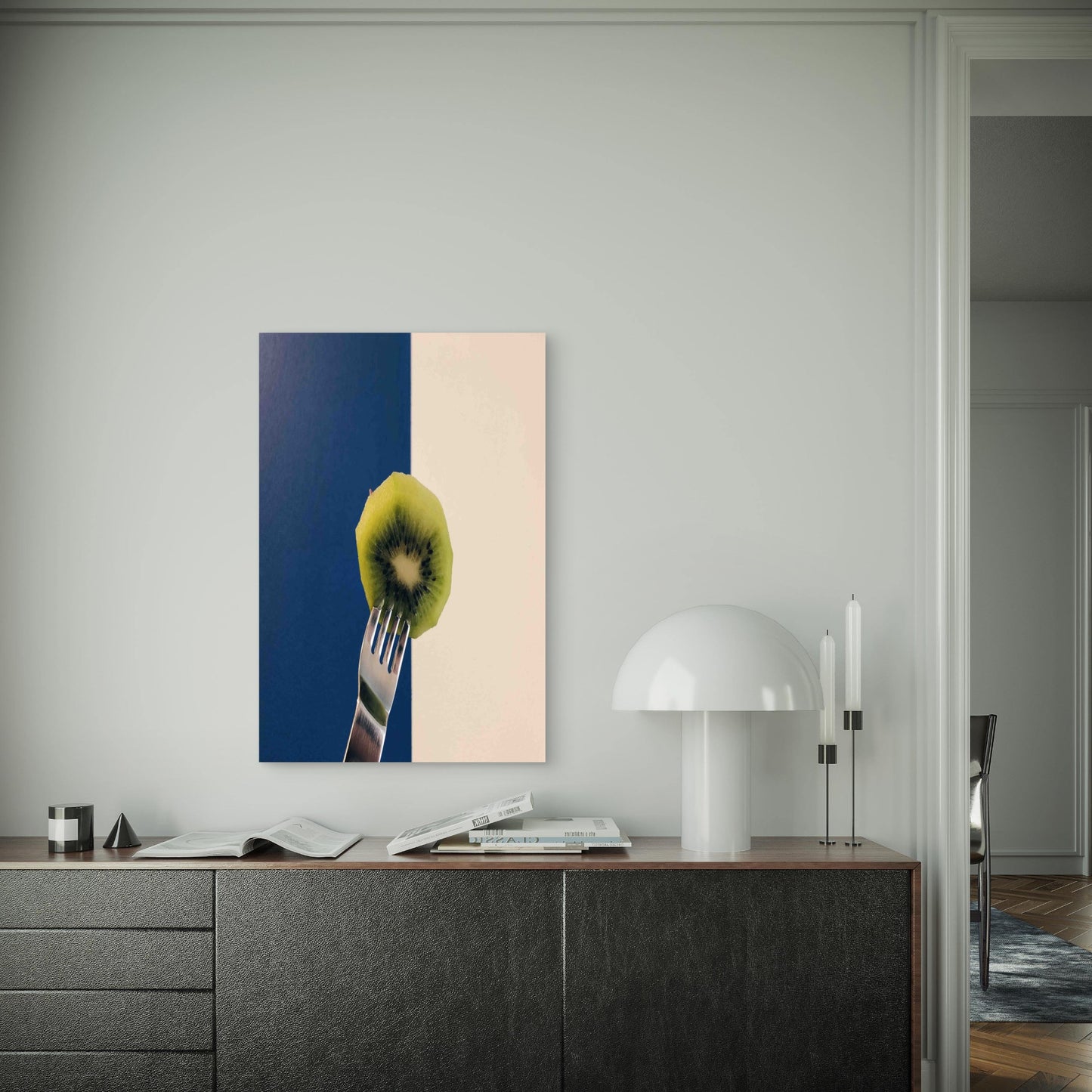 Kiwi Fruit On a Fork 60x90cm Metal Print Ready to Hang