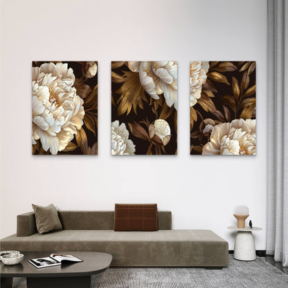 3pcs Abstract Beige Gold Blossom Leaf Style   Wall Art Set Canvas Framed 40x60cm - High Quality Print 100% Australian Made Wall Canvas Ready to Hang