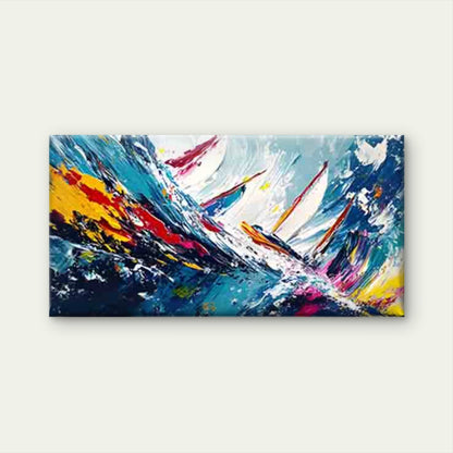 Sailboat Navigating Through Wav Wall Art Canvas Office Home Room Framed 120x60cm - Bella Home Decor