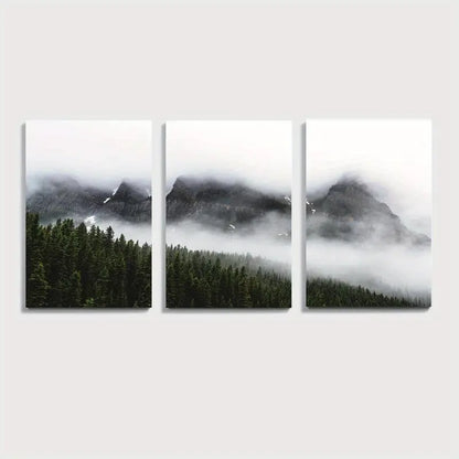 3pcs Lake Louise Foggy Mountain Landscape Wall Art Set Canvas Framed 50x70cm - High Quality Print 100% Australian Made Wall Canvas Ready to Hang