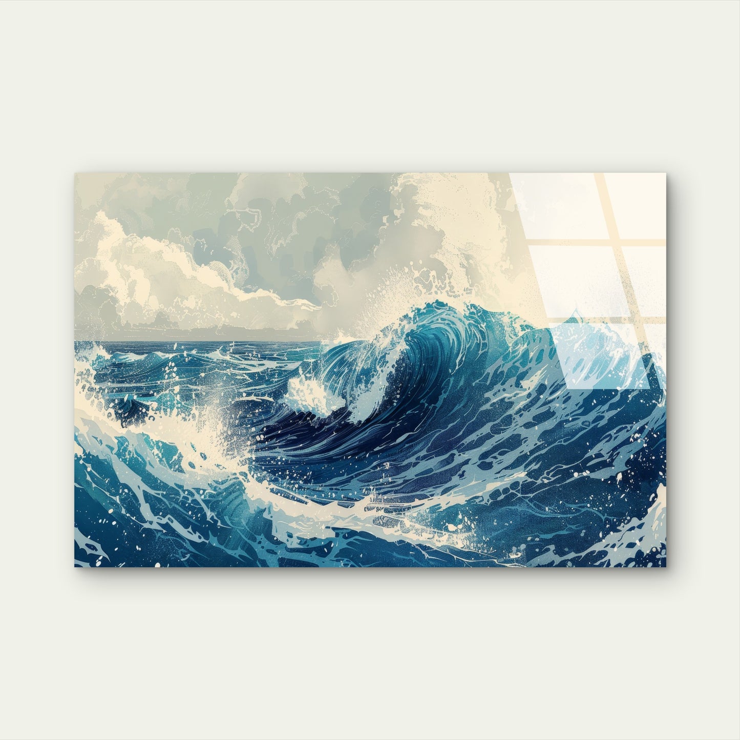 Blue Ocean Waves Crashing Sea Glass Printing Wall Art Australian Made Quality