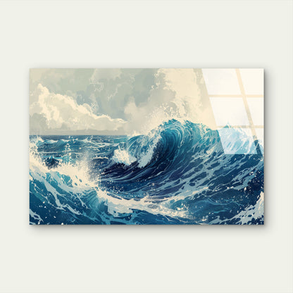 Blue Ocean Waves Crashing Sea Glass Printing Wall Art Australian Made Quality