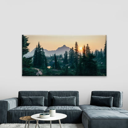 Mountain Sunrise Forest Wall Art Canvas Office Home Room Framed 120x60cm