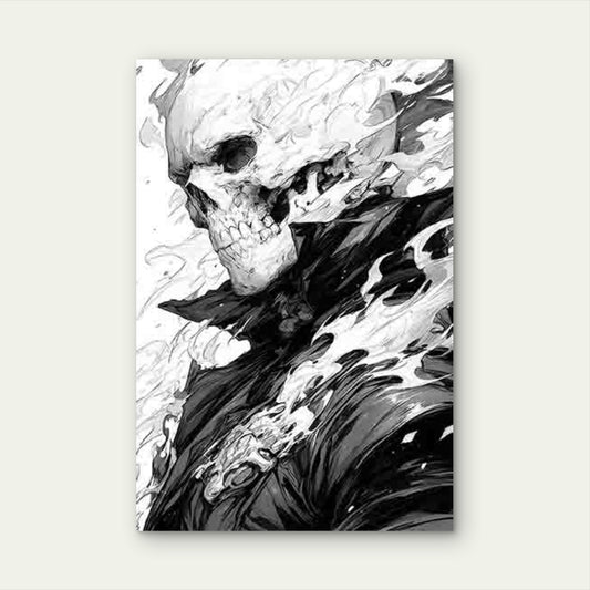 Gothic Aesthetic with Black & White Skull & Flame 60x90cm Metal Print Ready to Hang