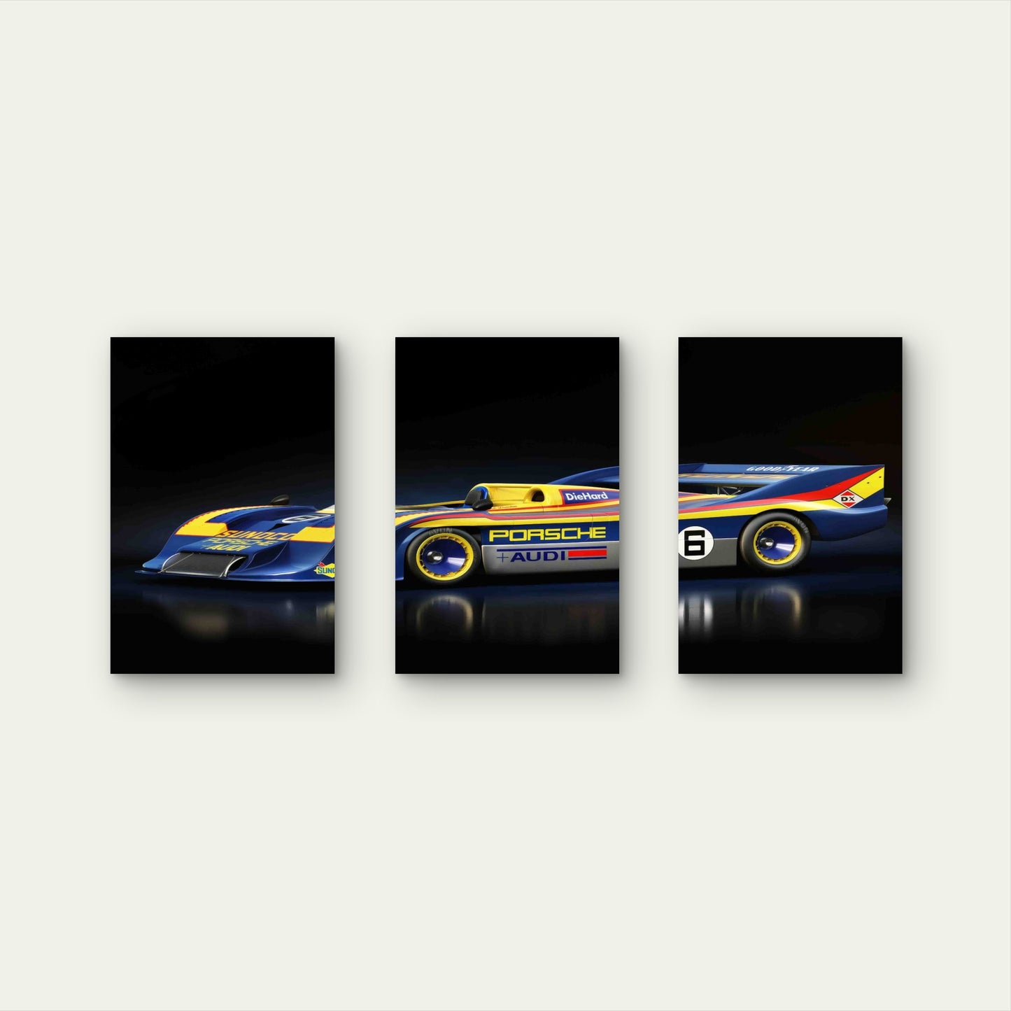 3pcs Classic Blue Yellow Can-Am Prototype Race Car Metal Print Ready to Hang Art