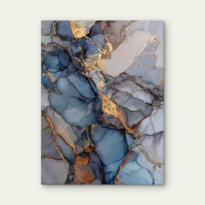 Abstract Fluid Gray Blue Marble & Golden Veins 60x90cm Metal Print Ready to Hang