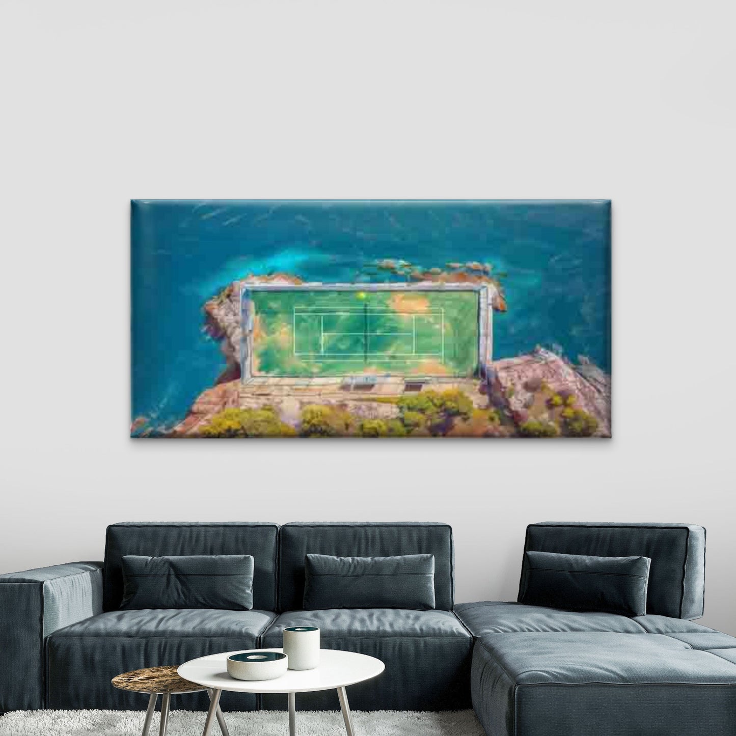 Cliffside Tennis Court Wall Art Canvas Office Home Room Framed 120x60cm