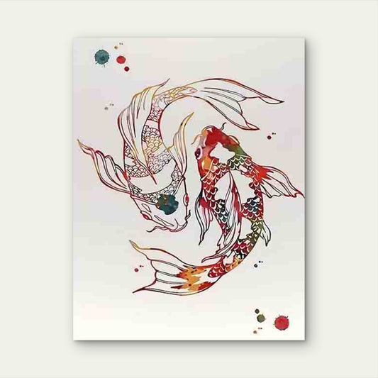 Vintage Style Koi Fish Art 60x90cm Metal Print Ready to Hang
