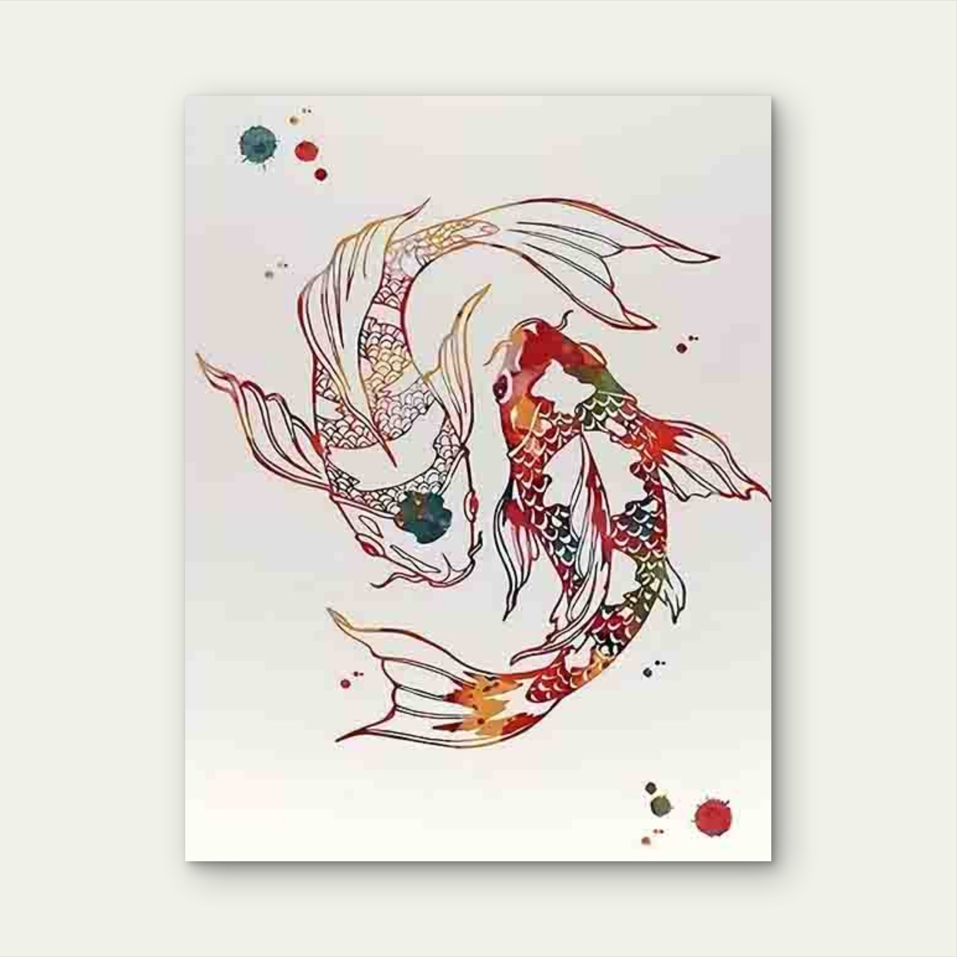 Vintage Style Koi Fish Art Metal Print Ready to Hang - Bella Home Decor