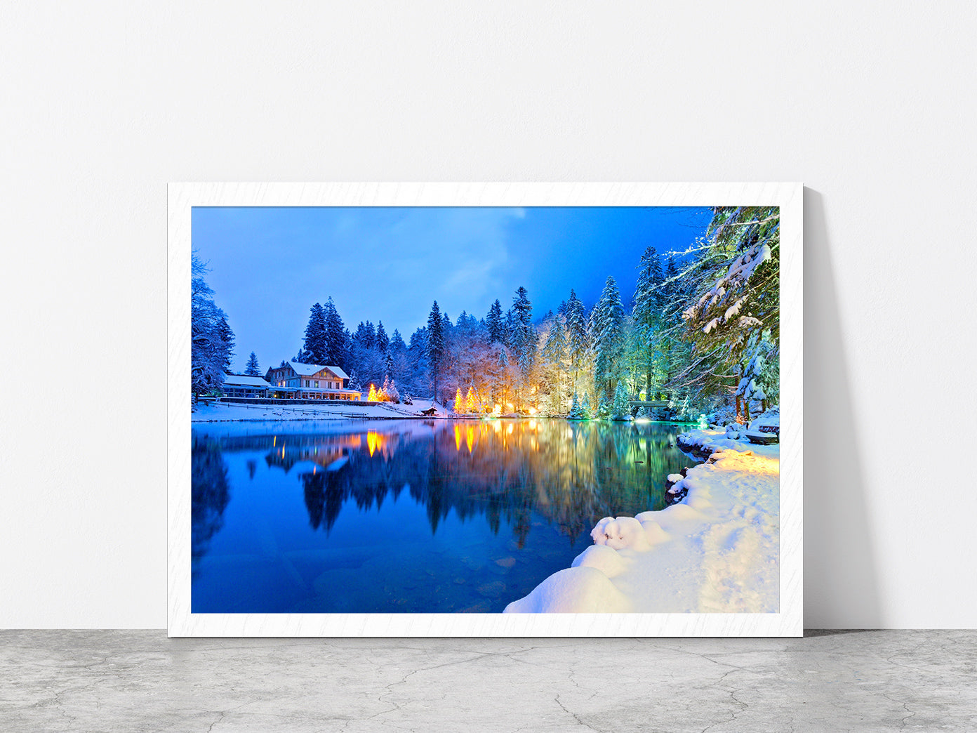 Mountain Lake In The Swiss Alps Glass Framed Wall Art, Ready to Hang Quality Print Without White Border White