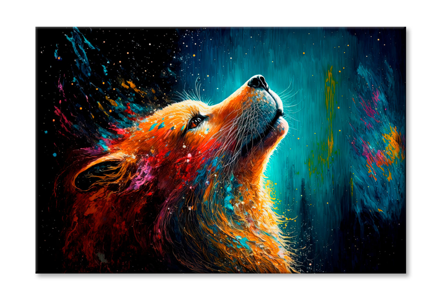 Smiley Face Of Animal With Color Splash Oil Painting Wall Art Limited Edition High Quality Print Stretched Canvas None