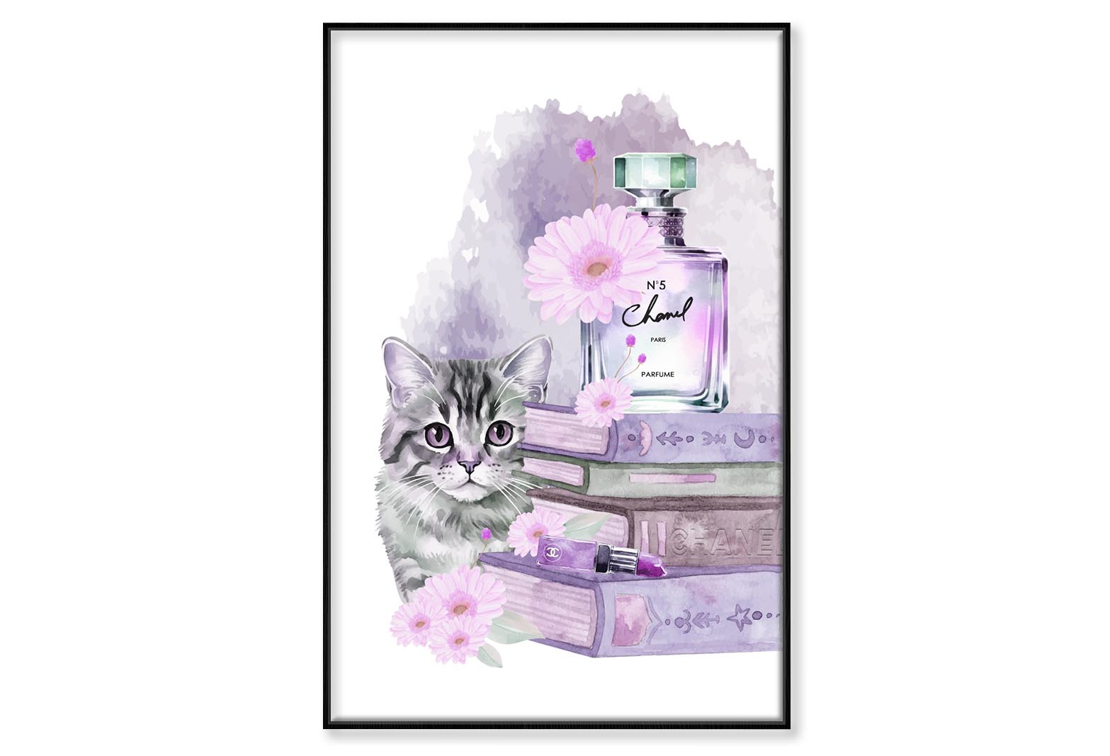 Perfume with Cat Wall Art Limited Edition High Quality Print Canvas Box Framed Black