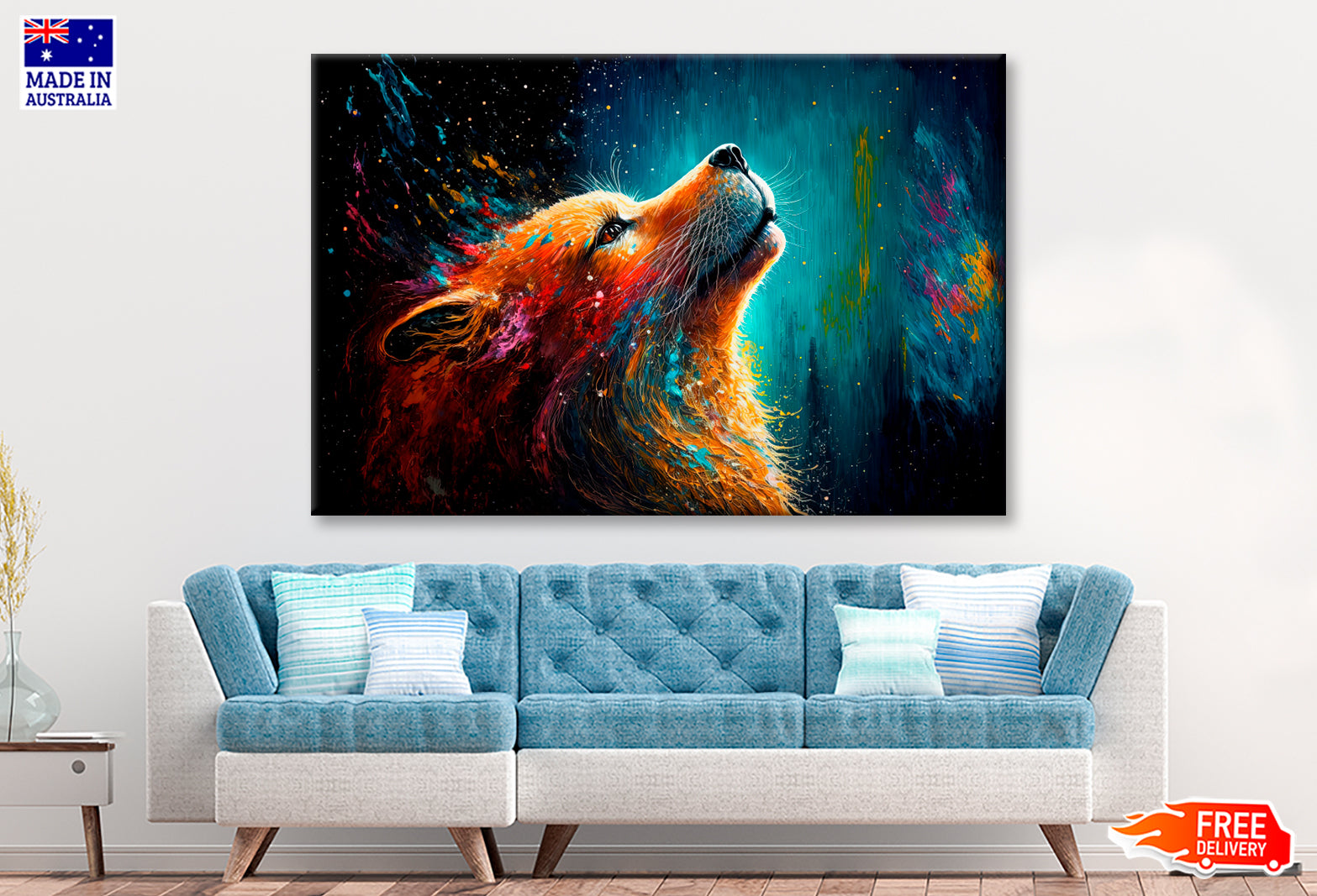 Smiley Face Of Animal With Color Splash Oil Painting Wall Art Limited Edition High Quality Print